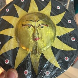 Vtg 90s Wooden Sun Face Ornament